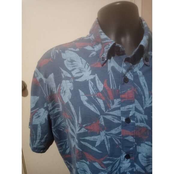 Huk Shirt Mens Sz L Blue Floral Performance Fishing Button Camp Outdoor Casual - Picture 5 of 13